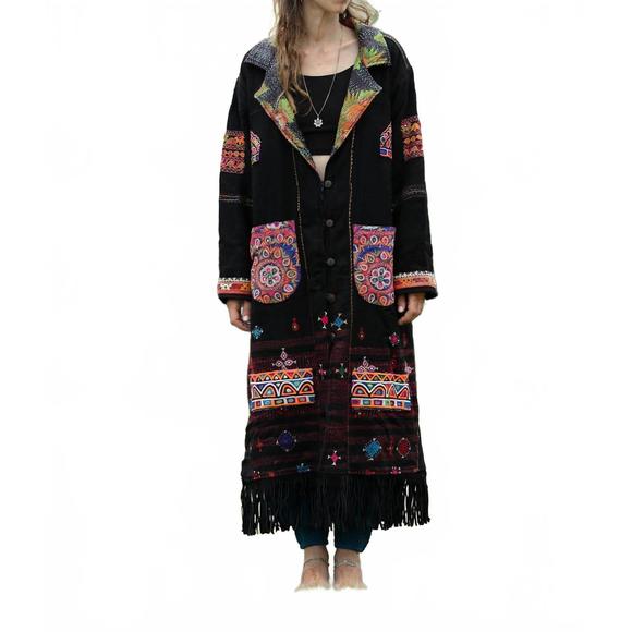 NEW STANDAWT merino wool coat in black multi - Picture 1 of 5